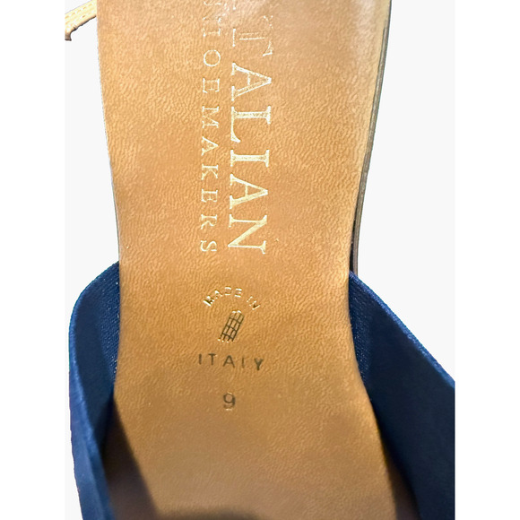 Italian Shoemakers Navy Blue Elastic Stretch Thong Sandals Gold Ring Size 9 Made - Picture 4 of 8